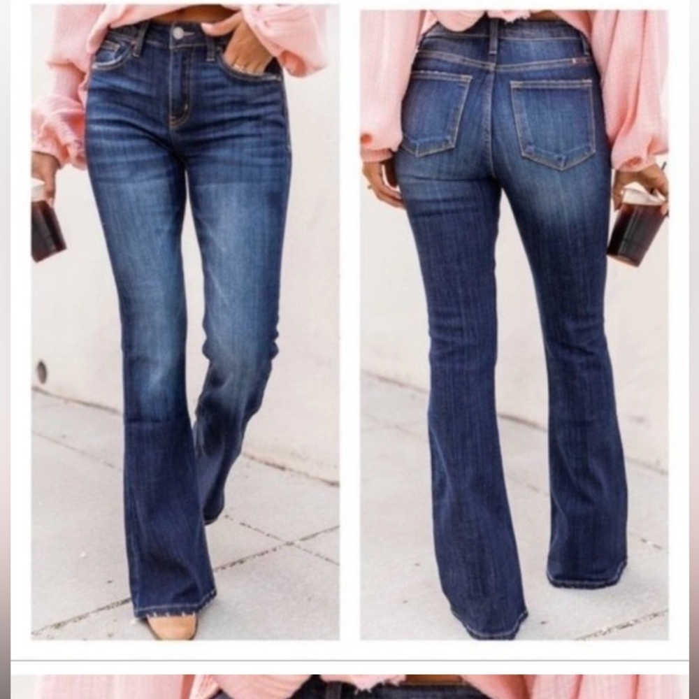 New KanCan Flare Leg Jeans Mid-rise Dark Wash 34” Inseam